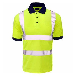 เสื้อโปโลสะท้อนแสงสำหรับผู้ชาย ผ้าโพลีเอสเตอร์ สีเขียวมะนาว-กรมท่า แบบมีแถบสี  สำหรับงานรักษาความปลอดภัยและงานอุตสาหกรรม - Product Image 5