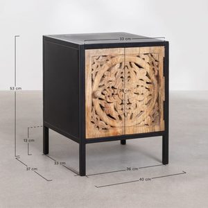 Mesita de Noche Tradicional de Madera Tallada con Diseño Floral en Relieve, 1 Cajón, Mueble de Dormitorio para Hoteles - Product Image 2
