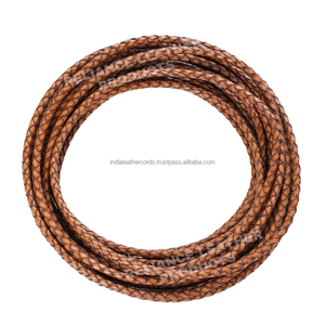 Cuerda de Cuero Trenzada de Alta Resistencia de 3 mm, Color Marrón Oscuro Antiguo Brillante, Cuerda Redonda de Cuero Vacuno - Product Image 1