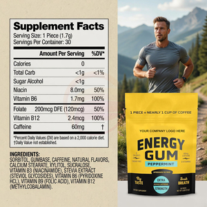 Chewing-gum énergétique certifié GMP avec caféine, vitamines B, sans sucre, étiquette privée OEM - Product Image 3