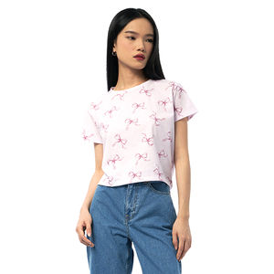 Camisetas cortas de manga corta para mujer, estilo crop top, holgadas, de algodón, para yoga, con logotipo personalizado, precio económico. - Product Image 1