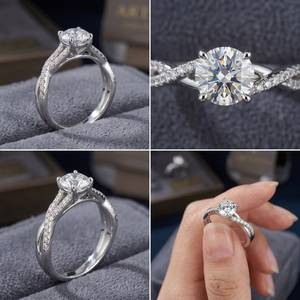 Bague de fiançailles pour femme en argent 925 avec moissanite, taille brillant rond, sertissage pavé, style classique - Product Image 3