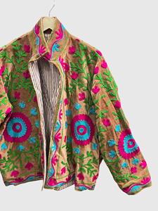 Chaqueta de Terciopelo para Mujer Talla Grande, Cuello Mao, Manga Larga, Bordado Floral a Mano, Ropa de Otoño - Product Image 4