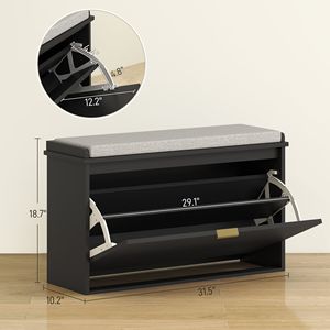 Black 31.5x10.2x18.7 Inches Shoe Storage <b>Bench</b> with <b>Padded</b> Seat Cushion and Flip Drawer Entryway <b>Bench</b> and Shoe Cabinet - Product Image 3