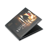 Caja de cartón con revestimiento mate personalizable para CD-R, encuadernada en tapa dura, con funda doble para disco y página.
