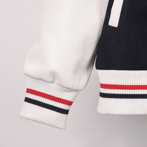 Men's Navy White <b>Red</b> Varsity Jacket PU <b>Material</b> Zipper Closure Preppy Style Regular Fit Autumn Wear - Product Image 3