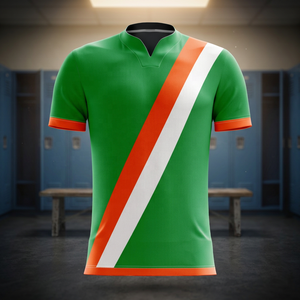 Maillot de football unisexe vert à col en V avec rayures diagonales, manches courtes, respirant, séchage rapide, évacuation de l'humidité, polyester, haut de sport - Product Image 2