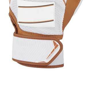 <b>White</b> Brown Leather Full Finger Baseball Batting Gloves Pitcher Right Hand Hook and Loop Closure Non Slip Adults All Seasons - Product Image 3