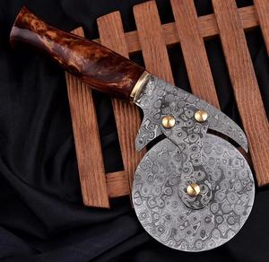 Unique Handmade Damascus Steel Pizza Cutter Razor Sharp Blade with Customized Handle <b>Leather</b> Sheath Steel Craft International - Product Image 2