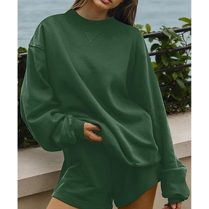 Best Selling Customized 100% Cotton Women's Plus Size <b>Mock</b> <b>Neck</b> Sweatshirts V-Notch Drop Shoulder Loose Fit Women Casual Wear - Product Image 5