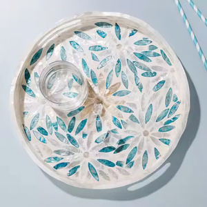 <b>Round</b> mother-of-pearl inlaid <b>tray</b> for holding glasses. A serving <b>tray</b> for the family kitchen, available in various designs. - Product Image 6