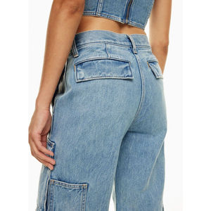 Pantalones Vaqueros Cargo de Cintura Alta para Mujer, Estilo Utilitario, Lavado a la Piedra, Largura al Tobillo, con Bolsillos, Jeans de Moda de Verano - Product Image 5