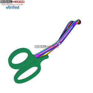 Tijeras EMT de 7.25 Pulgadas con Hojas Arcoíris y Mango Verde, Acero Inoxidable Alemán, Tijeras Utilitarias EMT para Emergencias y Traumatismos - Product Image 3