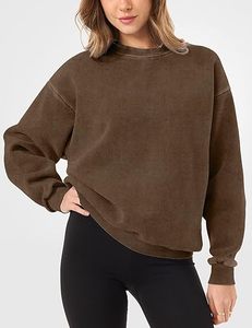 Sweat-shirt à col rond délavé à l'acide, coupe décontractée, 100 % coton molletonné, manches longues, coupe oversize, tailles de logo personnalisables - Product Image 5