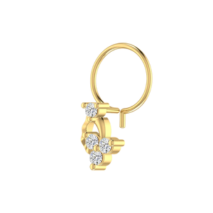 AJRETAIL 14K <b>Gold</b> Ethnic Dangling Teardrop Floral Design 0.08ct Natural Diamond GIA Certified <b>Nose</b> Pin - Product Image 4
