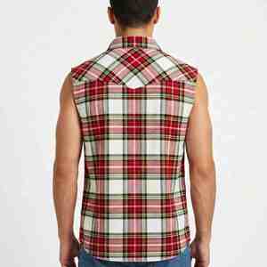 Camisa de Franela a Cuadros sin Mangas para Hombre, Estilo Casual, con Botones, Cuello Clásico, Transpirable, de Algodón, en Rojo, Blanco y Negro, para Otoño - Product Image 2