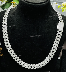 Rhodium Plated 925 Silver VVS Round Cut Diamond <b>Statement</b> <b>Necklace</b> Cuban Link Chain Hip Hop Everyday Wear - Product Image 2