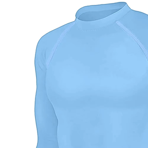 Conjunto de compresión de manga larga azul claro para hombre, cuello redondo, secado rápido, licra, poliéster, camiseta de manga larga y pantalones, para todas las estaciones, color liso - Product Image 2