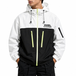 <b>Men</b> Windbreaker <b>Jacket</b> Black White Colorblock Lightweight Outerwear Hooded Zip <b>Jacket</b> Modern Sport Style <b>Utility</b> Pocket Design - Product Image 2