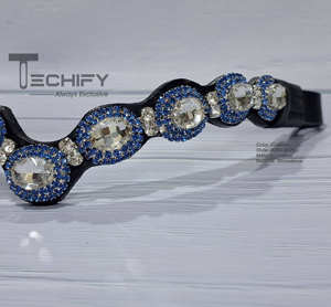 Diadema de Cuero Negra Personalizada para Caballo con Cristales Azules y Transparentes, Diadema Inglesa para Brida, Accesorios Ecuestres - Product Image 3