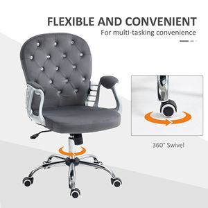 Sedia da Ufficio Grigio Scuro con Bottoni Trapuntati, Braccioli Imbottiti, Altezza Regolabile e Ruote Girevoli per Casa e Ufficio - Product Image 6