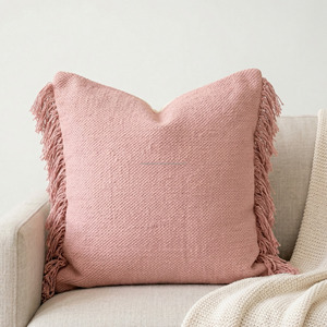 Soft Color Woven Summer Elegant Handwoven Pillow Covers Customized Side Fringed Designer <b>Sofa</b> Pillowsham Covers - Product Image 3
