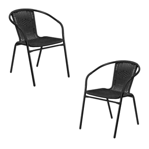 Chaise en rotin d'extérieur moderne, structure en métal, résistante aux intempéries, mobilier de jardin au design contemporain, couleur noire - Product Image 6