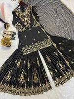 Ensemble Sharara 3 pièces tendance pour adolescentes, prêt-à-porter, imprimé numérique pakistanais, collection 2025, style ethnique, confectionné sur mesure