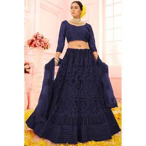 Lehenga choli ห่วงโซ่สุทธิกับ dupatta สีฟ้า - Product Image 1
