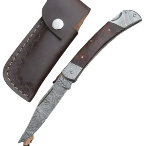 Cuchillo de Bolsillo Plegable de Acero Inoxidable Hecho a Mano con Funda de Cuero y Madera, Cuchillo de Camping de Grado Industrial OEM, 3 Años de Garantía - Product Image 1
