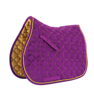 Tapis de selle de dressage TOUGH TACK vert olive en velours matelassé avec sangles violettes, doublure polaire, coque en coton - Product Image 6