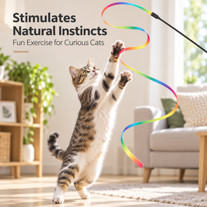 Rainbow Feather <b>Cat</b> Teaser Wand <b>Interactive</b> Pet <b>Toy</b> Steel Wire Fetch Stick for Indoor <b>Cats</b> Exercise Play for Kitten Indoor Play - Product Image 1