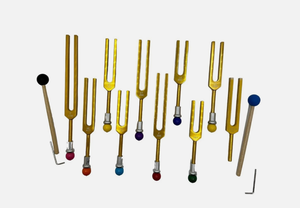 Hot Selling 9-Piece <b>Secret</b> Solfeggio Gold Tuning Fork Set with Heart Om and Removable Beads.. - Product Image 6