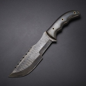 Couteau de chasse droit non réglable en acier Damas de qualité industrielle, fait main, manche en Micarta, 3 mm, 10 pouces, Drop Point - Product Image 1
