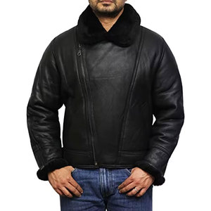 Blouson moto en cuir PU noir pour homme, col montant, fermeture éclair, coupe ajustée, pour l'automne, manches classiques, couleur unie - Product Image 4