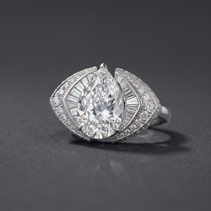 Pear Cut Lab Diamond <b>Cocktail</b> <b>Ring</b> Geometric Pave Setting Fan Halo Prong Setting IGI Certified 10k White <b>Gold</b> Women Wedding - Product Image 2