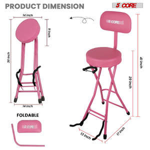 Taburete de guitarra de acero de aleación de hierro de 5 núcleos, silla acolchada de 3,15 pulgadas con respaldo, asiento musical plegable con reposapiés incorporado - Product Image 3