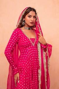 Pink Polka Dot Traditional Indian Pakistani Women's Floor-Length Anarkali Suit With Dupatta Wedding Wear - Product Image 4