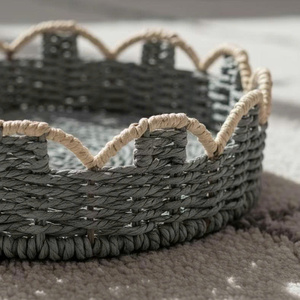 Scalloped Woven <b>Paper</b> Rope Tray - Round Gray Storage Bin with White Scalloped Edge for Decor - Product Image 6