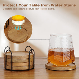 Ensemble de sous-verres ronds en bois de style moderne et écologique Design antidérapant Tampons de boisson de 10mm d'épaisseur pour le thé, le café et le jus-Tapis et tampons en bois - Product Image 4