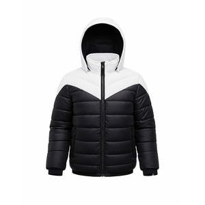 Chaqueta acolchada con capucha blanca y negra para hombre, abrigo acolchado cálido de invierno, ropa exterior ligera con cremallera - Product Image 2