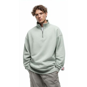 เสื้อสเวตเชิ้ตผู้ชายทรงโอเวอร์ไซส์ คอตั้ง ซิปครึ่งตัว สีพื้น แขนยาว ระบายอากาศได้ดี สไตล์ลำลอง ผ้าฝ้ายฟลีซเนื้อนุ่ม สไตล์ฤดูใบไม้ร่วง - Product Image 2