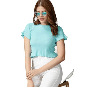 Crop top personnalisé avec logo, service OEM, crop top décontracté pour l'entraînement, crop top à manches courtes, vêtements de sport, coupe ajustée, prix bas - Product Image 2