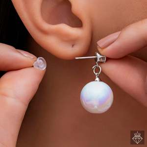 Pendientes colgantes finos de circonio grandes PRAO con perla croma - Product Image 1