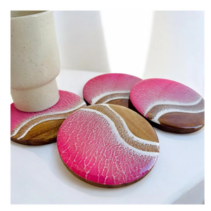 Handmade Ocean Wave Epoxy Wood Coasters – Decorative Round Drink Coaster 4 <b>pc</b> <b>Set</b> - Product Image 5