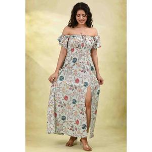 ชุดเดรสผ้าฝ้ายพิมพ์ลายดอกไม้สำหรับผู้หญิง สไตล์โบฮีเมียน ชุดเดรสยาวปานกลางสำหรับฤดูร้อน น้ำหนักเบา สวมใส่สบาย เหมาะสำหรับงานปาร์ตี้ ชุดทำมือ แฟชั่นอินเดีย - Product Image 2