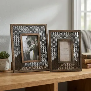 Handcrafted Wooden Geometric Pattern Photo <b>Frame</b> Rectangular Tabletop Decorative Picture <b>Frame</b> Rustic Home Office Display Gift - Product Image 5