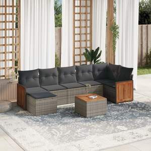 Conjunto de Sofá de Jardín de Ratán Gris con Patas Ajustables, Muebles de Exterior de 6 Plazas, Diseño Contemporáneo, Estructura de Madera de Teca - Product Image 1