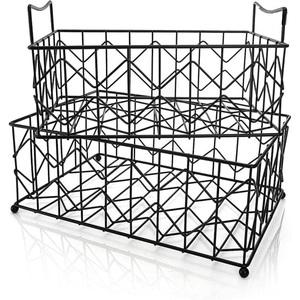 Best Sale Black Iron Wire Storage <b>Basket</b> With Oval Wooden Base Metal Pantry Organizer For Fruits Vegetables And Kitchen Home - Product Image 5