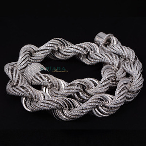Lab Grown Diamond Necklace S925 <b>Silver</b> Rhodium Plated Rope <b>Chain</b> Round Diamond Channel Setting Unisex Luxury Jewelry - Product Image 1